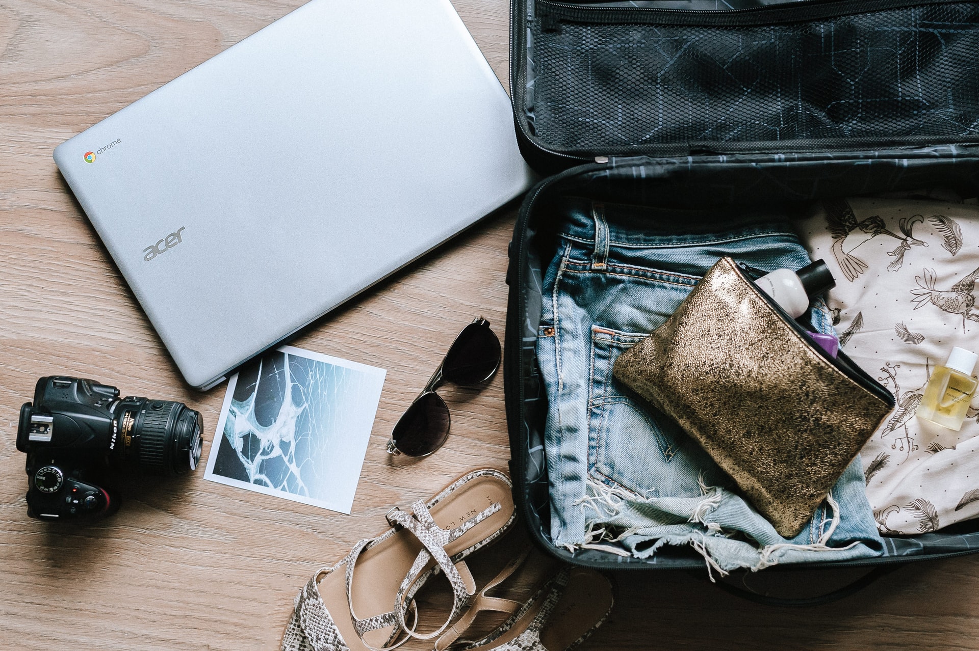 table with luggage for travel